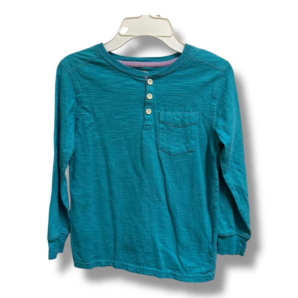 Wonder Nation Boys Slub Jersey Henley Long Sleeve Shirt Cascade Blue Size S 6-7